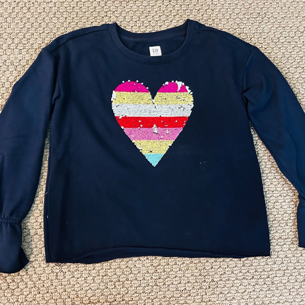 Kids Navy Heart Sequin Top